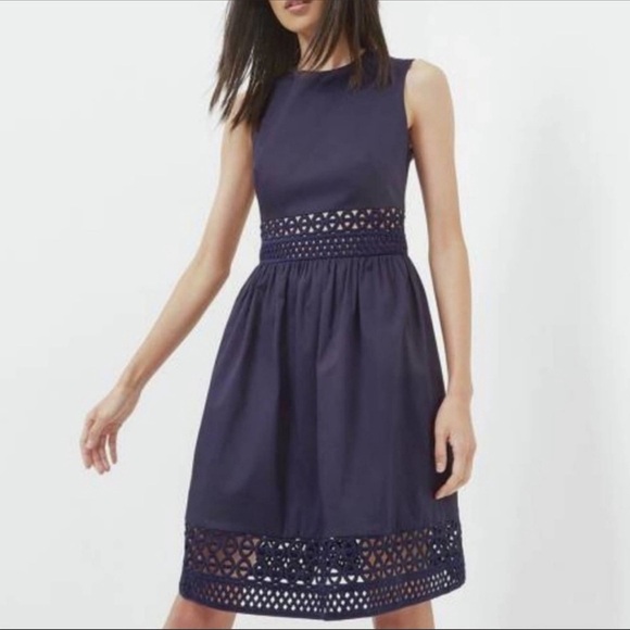 Ted Baker London Navy Blue Eyelet Crochet Lace Panel Fit & Flare Dress - Picture 2 of 11
